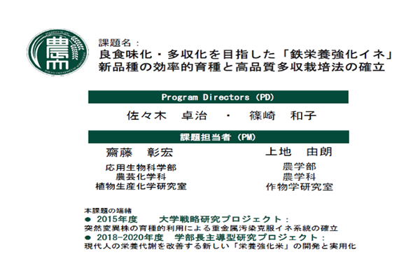 良食味化・多収化を目指した「鉄栄養強化イネ」新品種の効率的育種と高品質多収栽培法の確立