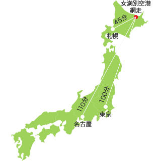 オホーツクキャンパスまでの交通機関・ 所要時間